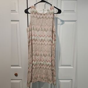 Sleeveless Chevron Midi Dress in Blush Pink and Olive